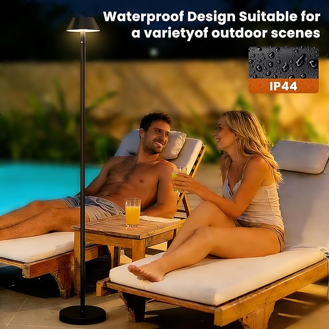 Cordless Floor Lamp Dimmable Rechargeable - Indoor/Outdoor Cordless Tall Standing Lamp with 3 Color Temps & Stepless Dimmable, Waterproof Outdoor Floor Lamp for Living Room, Bedroom, Patio