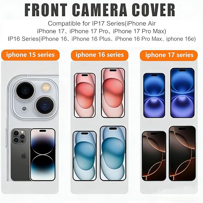 Front Camera Cover(3-Pack), Phone Webcam Protection Blocker Fit for iPhone 14Pro/14Pro Max/15/15Plus/15Pro/15Pro Max/16/16Pro/16Pro Max/17/17plus/17Pro/17 Pro Max, Protect Privacy and Security(Black)