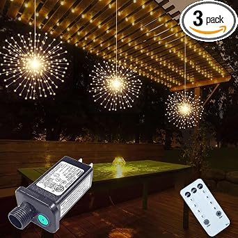 PXBNIUYA 3 PCS 600 LED Plug in Starburst Lights,Firework Lights Warm White - Image 2
