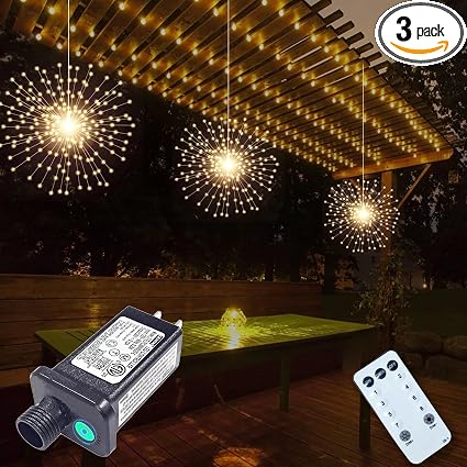 PXBNIUYA 3 PCS 600 LED Plug in Starburst Lights,Firework Lights Warm White - Image 4