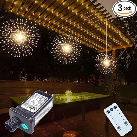 PXBNIUYA 3 PCS 600 LED Plug in Starburst Lights,Firework Lights Warm White - Image 5