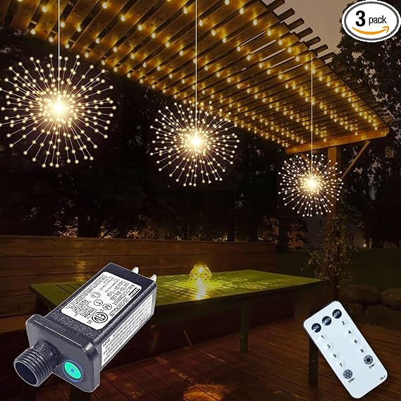 PXBNIUYA 3 PCS 600 LED Plug in Starburst Lights,Firework Lights Warm White - Image 7