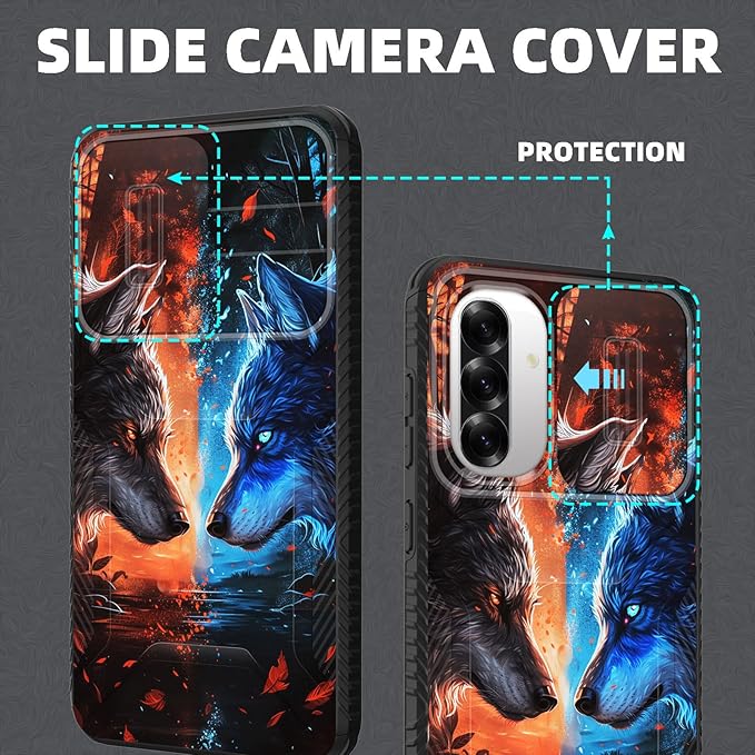for Galaxy A36 5G/A56 5G Case Built in Slide Camera Lens Cover,Heavy Duty Shockproof Protection Dual Layer Case for Samsung Galaxy A36 5G/A56 5G 6.7" 2025,Cool Wolf