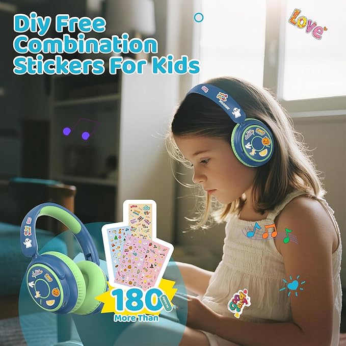 MIDOLA Kids Headphones Bluetooth 5.4 Wireless Volume Limited 85/94dB Hearing Protection Over Ear 68 Hours Playtime Foldable Lightweight Headset Built-in Mic for Toddler Child Travel School Green Blue