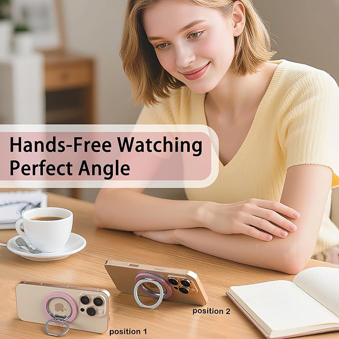 Magnetic Phone Grip Holder for Magsafe Phone Grip iPhones with Magnetic Phone Ring Kickstand,360 Adjustable Phone Holder for Hand and Phone Ring Holder Grip for Videos, Travel, Workout,Pink