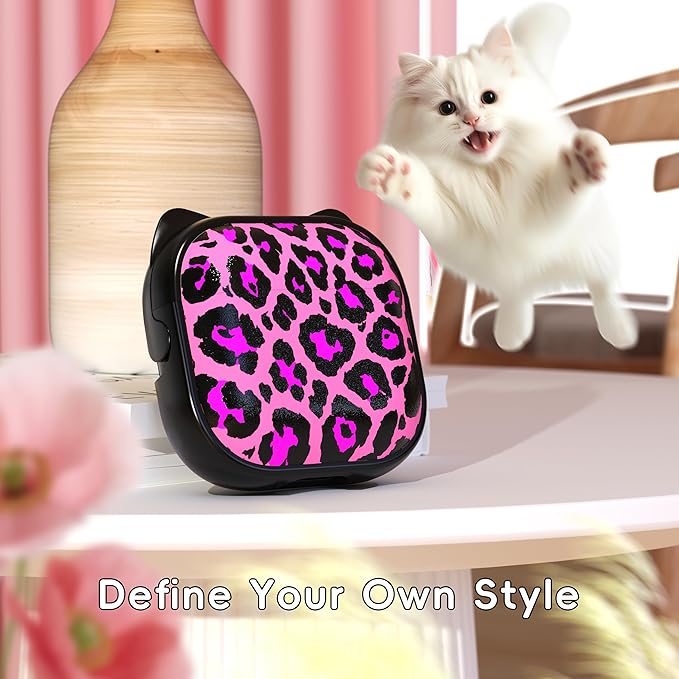 for AirPods 4 Case with Cleaning Kit, Cute Cat Ear Print Design & Cute Buckle, Inverted Phone Holder Design, Top Safe Lock Buckle Design, for Girls AirPods 4 case 2024, Rose Leopard
