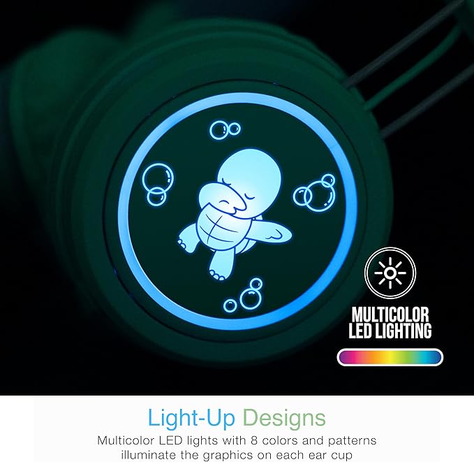 MEE Audio KidJamz KJ55BT Bluetooth Wireless Safe Listening Headphones for Children with LED Lights, 85dB Volume Limiter, Microphone, & 40h Battery; Kids Headset for School/iPhone/iPad/Tablet (Mint)