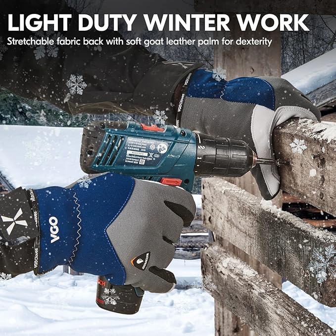 Vgo... 1Pair 0℃/32°F Winter Leather Work Gloves, Cold Weather Waterproof Safety Work Gloves,Cold Storage or Freezer Use,w/3M Thinsulate Lining (Size M, Gray, GA7711FW)