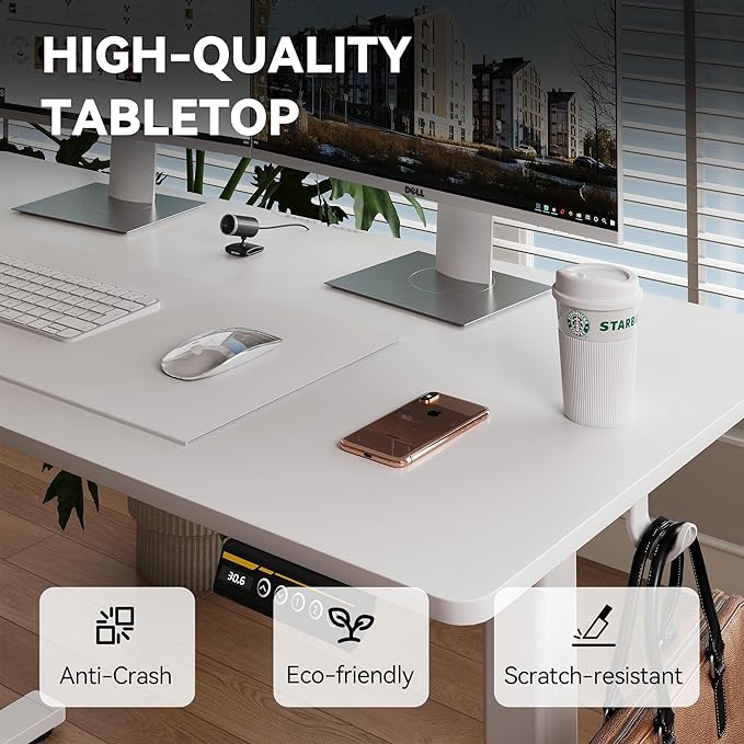 Electric Standing Desk48 x24 Adjustable Height Stand Up Desk with Lockable Wheels Ergonomic Sit Stand Desk for Work Office Home Computer Workstation (White)