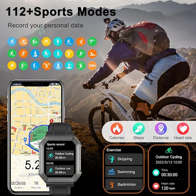 Smart Watch for Men Fitness Tracker: Military Digital Mens Watches Bluetooth Make Answer Call Running Waterproof Smartwatch Android Phones iPhone Samsung Compatible Heart Rate Monitor Step Pedometer
