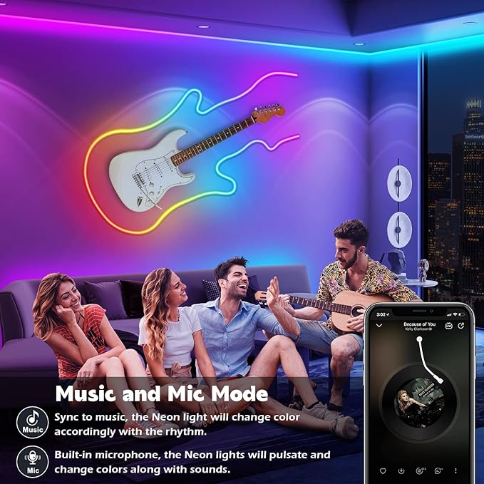 AILBTON 60Ft Neon Rope Lights,Flexible Led Rope Lights Control with App/Remote,Multiple Modes Rope Lights,IP65 Outdoor RGB Led Neon Light Waterproof,Music Sync Gaming