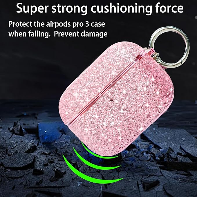 for Glitter AirPods Pro 3 Case 2025| Cute Bling Hard Air Pods Pro 3 Case (Model A2700/A2931) | with Keychain | Sparkly Rhinestone iPods Pro 3 Cases for Women Girl(Pink)