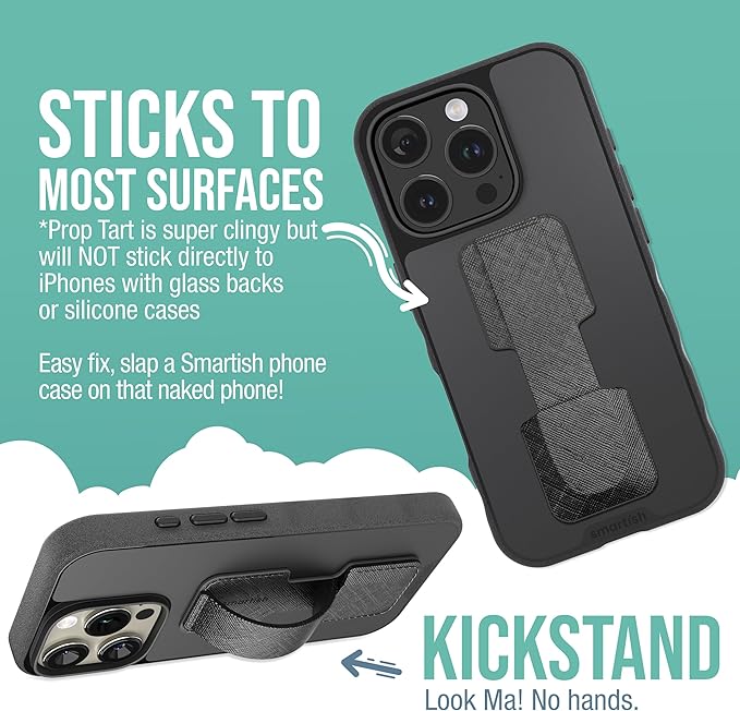Smartish Phone Grip Loop - Prop Tart - Pop Out Finger Strap and Holder with Kickstand [Compatible with All iPhone & Android Phones] Stick On Phone Ring for All Phone Models - Black Tie Affair