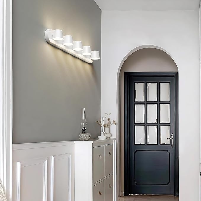 URSOLA 5 Light Bathroom Vanity Light LED White Wall Light Fixtures Up and Down Rotatable Dimmable 34 inch Bathroom Lighting