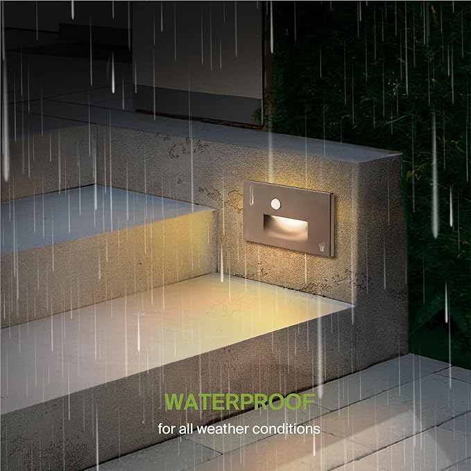 ASD LED Recessed Step Light Fixture, Outdoor & Indoor Stair Tread Lighting | 3CCT, Motion Sensor, Waterproof, ETL Listed | 3W 120LM 3000K-5000K 120V | Staircase Hardwired Illumination | Dark Bronze