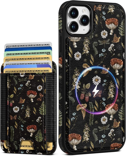 Shorogyt for iPhone 11 Pro Max Wallet Case - Fits 5 Cards, Compatible with Magsafe Detachable Magnetic Credit Card Holder Leather Cardholder Cute Phone Cover Women Girls for Apple 11 ProMax, Mushroom