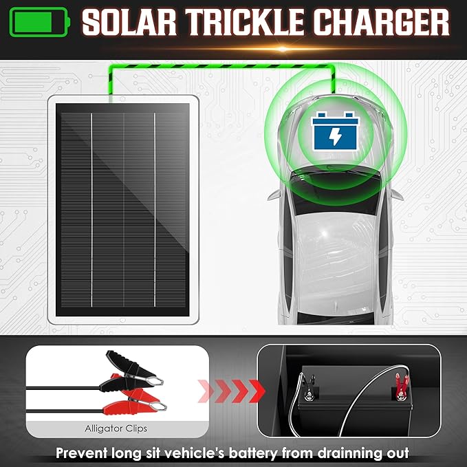 Saillong 12V Solar Car Battery Charger Maintainer, Waterproof Solar Panel Portable Solar Trickle Charger with Cigarette Lighter Plug Alligator Clip for Car Motorcycle Boat Marine RV(2.5W)