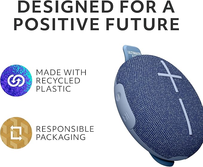 Ultimate Ears MINIROLL Ultra-Portable Waterproof Bluetooth Speaker, Big Bass, IP67 Dustproof, 131 ft (40 m) Range - Majestic Blue