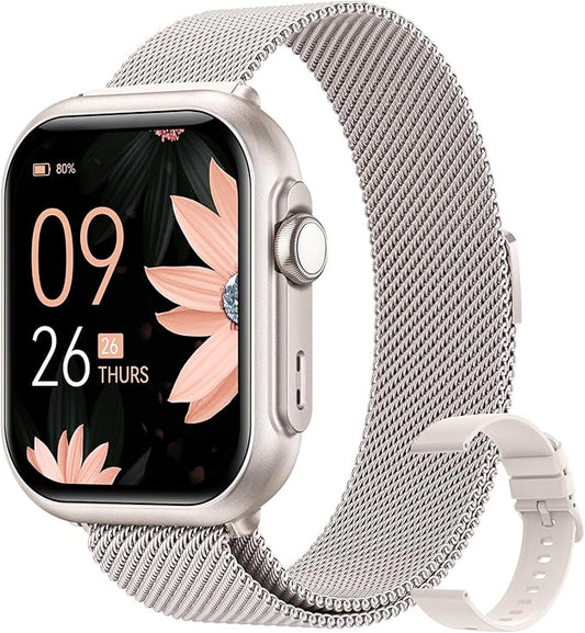 Health Fitness Trackers for Women Men: 100 Day Battery Life Activity Tracker with Answer/Make Call Blood Pressure SpO2 Sleep Heart Rate Monitor 120+ Sports 5ATM Smart Watch for iPhone Silver 2 band