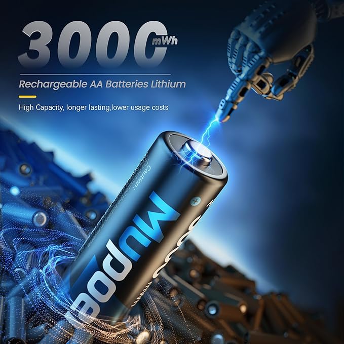Rechargeable AA Batteries 8 Count,Lithium Battery A 1.5V 3000mWh,Double A Rechargeable Battery,Pilas Recargables AA,Li ion Two A Batteries for Blink Xbox Long Lasting Blue