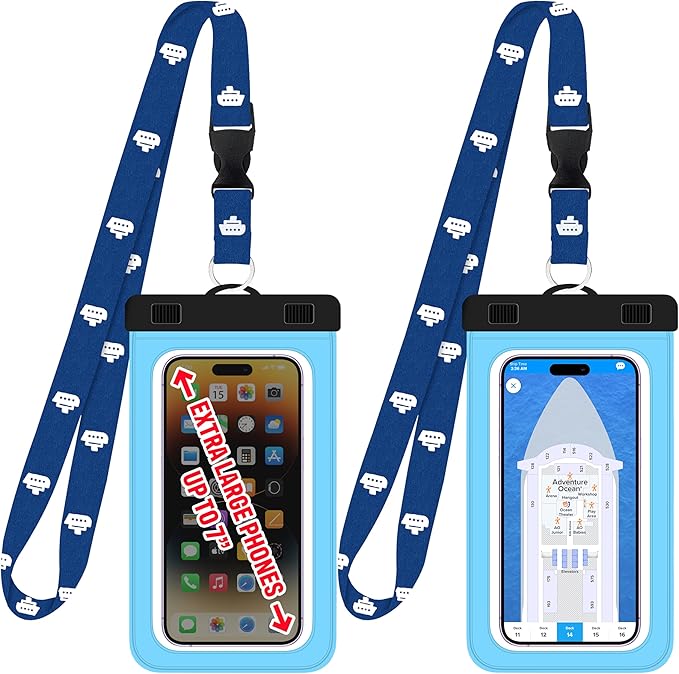 Cruise On Lanyards Waterproof Phone Pouch w/Touch Screen, Extra Large Dry Case for 7??Phones (iPhone 15 14 13 Max, Galaxy S24 Ultra, Pixel 8, OnePlus 12, Motorola) ??2-Pack for Travel & Beach Safety