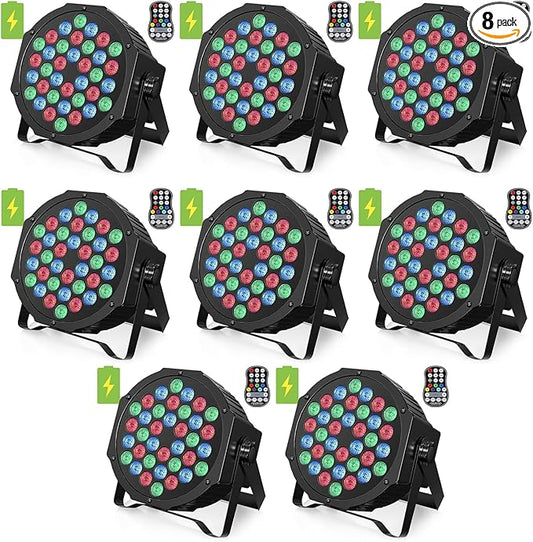 HOLDLAMP Rechargeable Par Lights 36W RGB Battery Powered, Wireless LED Par Lights DJ Uplights Sound Activated& Remote Control for Wedding Events Club Party Church Stage Lighting, 8 Pack