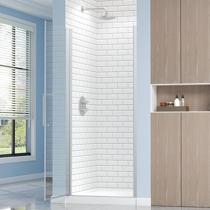 Frameless Pivot Shower Door 30.8-32" W X 72" H, 1/4" (6mm) Clear SGCC Tempered Glass, Hinged Pivot Swing Shower Door, Reversible Installation, Easy to Clean, Brushed Nickel
