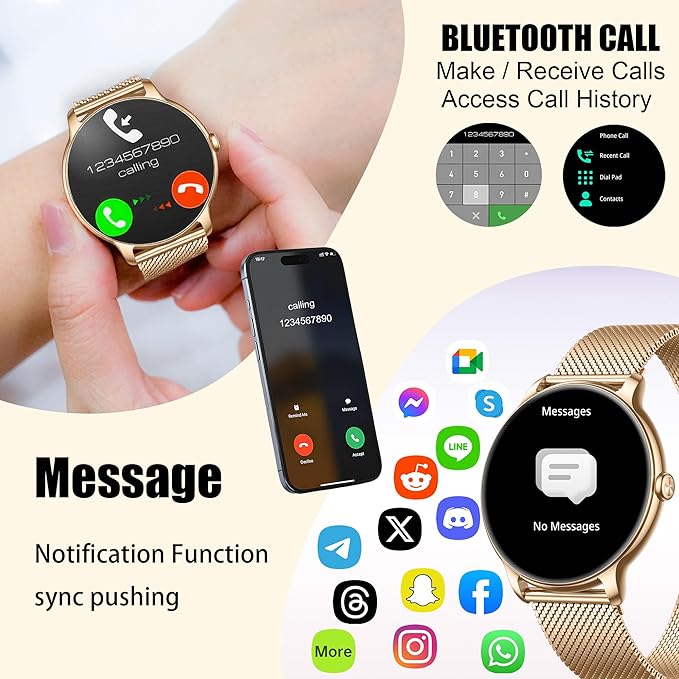 Smartwatch for Women Ultra Slim,1.32" AMOLED Fitness Tracker with Heart Rate, Blood Oxygen, Sleep Monitor, Pedometer, Bluetooth Call, IP68 Waterproof, iPhone & Android -2 Bands