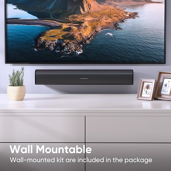 Sound Bar for Smart TV, Soundbar for TV with Bass Reflector and Easy Set up, Home Audio Surround Sound System for TV PC Projector, Wall Mountable