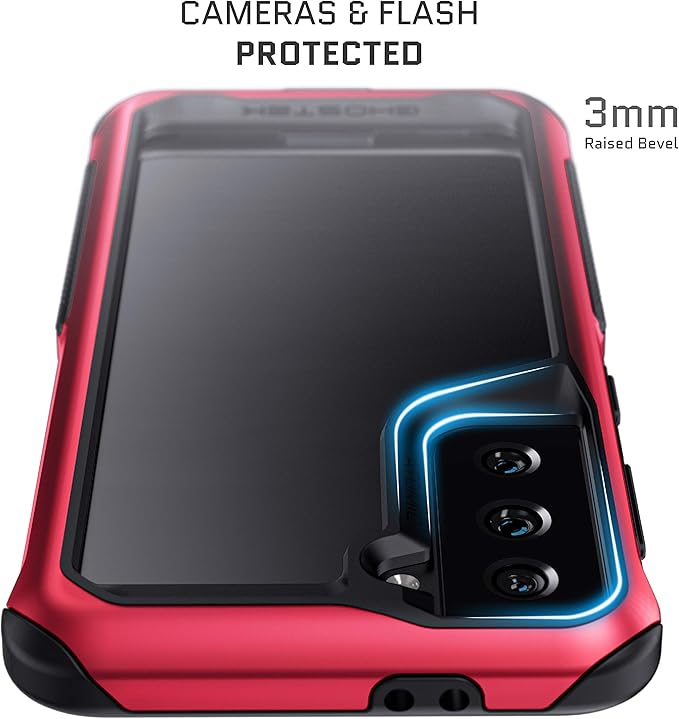 Ghostek ATOMIC slim S21 Case with Protective Aluminum Metal Bumper and Crystal Clear Back Design Heavy Duty Shock-Absorbent Protection Designed for 2021 Samsung Galaxy S 21 5G (6.2 Inch) (Phantom Red)