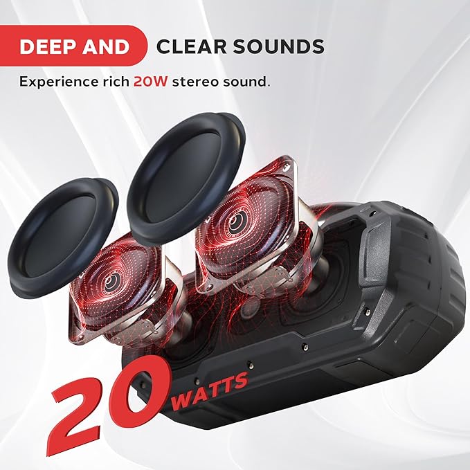 Pyle Portable Wireless Bluetooth Loud Streaming Speaker w/Deep Bass Hands-Free Microphone w/TWS Stereo Sound Function - IPX6 Waterproof Outdoor Speaker, 8H Playtime, AUX, BT Range 32+ ft - PCMPSB1BK