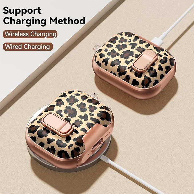 for AirPods Pro 3 Case 2025, with Safty Lock & Phone Stand for Floral AirPods Pro 3 Generation Case Cover for Women Girly, iPod Pro 3 Case with Keychain & Cleaner Kit - Leopard Print
