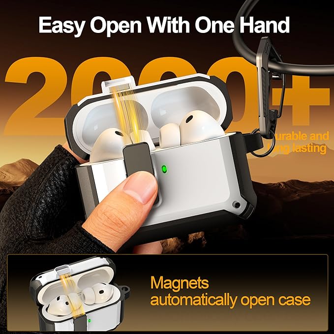 RFUNGUANGO AirPods Pro 3 Case (2025) with Safety Lock and Automatic Pop-up, Compatible with Airpods Pro 3rd Generation Case, Magnetic Lid, Compatible MagSafe, Hard Shockproof Protective Case, White