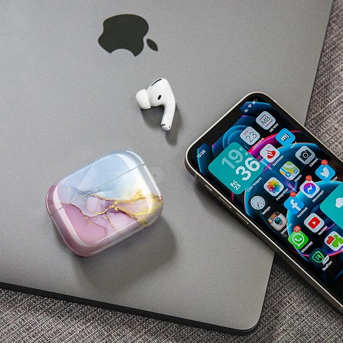 JIAXIUFEN Compatible with AirPods Pro Case Cover Gold Sparkle Glitter Marble Design Cute Full Protective Silicone TPU Skin Accessories for Women Girl Purple Blue