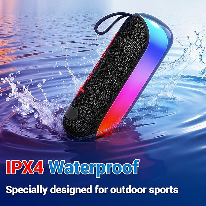 T&G Portable Bluetooth Speakers with Colorful Lights, Powerful Stereo Loud Sound Wireless Speaker, Outdoor Party Speaker, IPX4 Waterproof, Up to 24H Playtime, for Outdoor/Home/Party/Beach