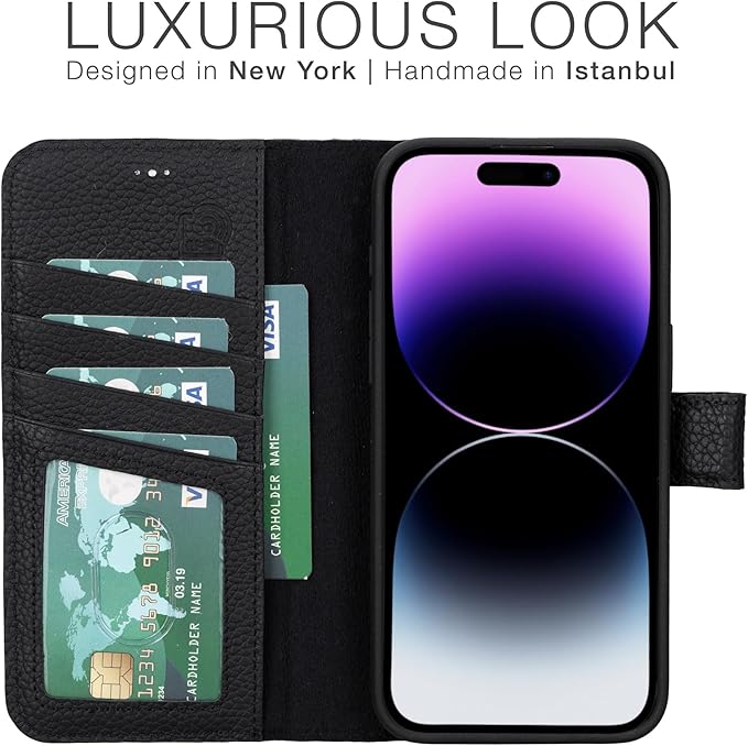 BLACKBROOK Case for iPhone 15 Pro Max Wallet Case for Men and Women, Carter Full Grain Leather 2-in-1 Set for MagSafe Charging, Cash, ID and 4 Card Slots with RFID, Compatible with iPhone 15 Pro Max