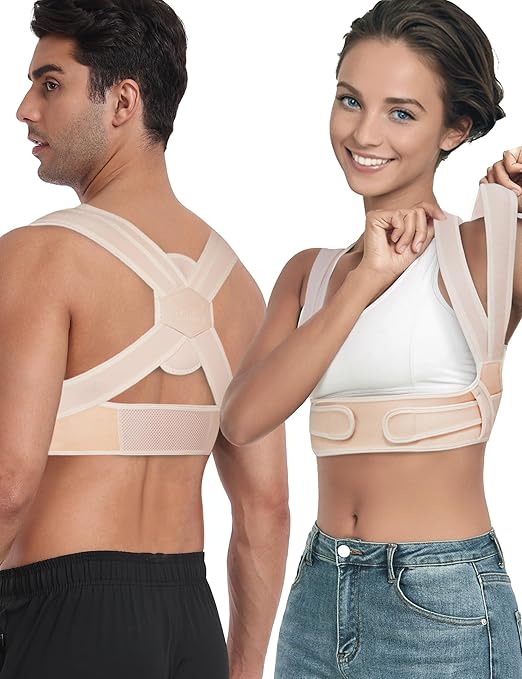 Posture Corrector for Women Men,BI-Straps Back Straightener - Bamboo Fiber Back Brace Posture Corrector - Instant Upper Back Pain Relief (Beige, M/L)