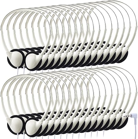 Konohan 10 Pack Headphones Bulk Classroom Headphones, White, Classic
