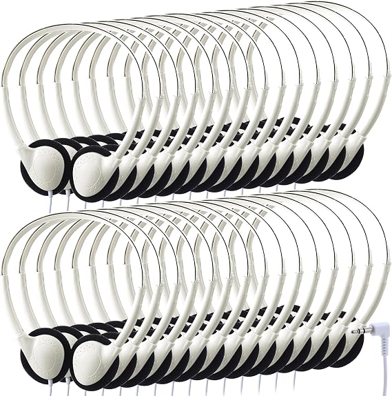 Konohan 10 Pack Headphones Bulk Classroom Headphones, White, Classic