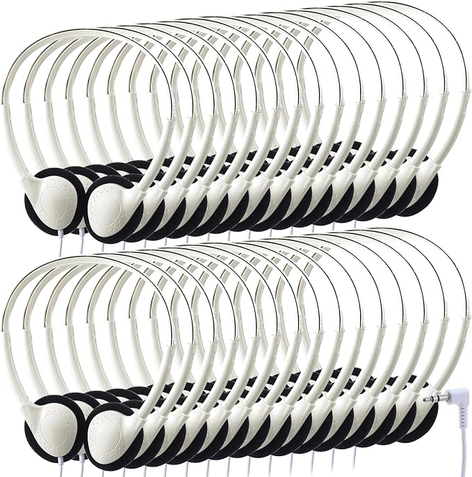 Konohan 10 Pack Headphones Bulk Classroom Headphones, White, Classic