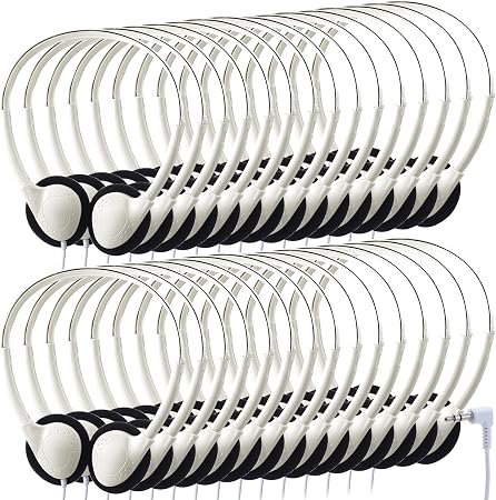 Konohan 10 Pack Headphones Bulk Classroom Headphones, White, Classic