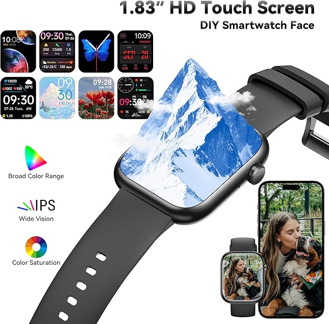Smart Watch for Men Women(Answer/Make Call), 1.83" Fitness Watch with Heart Rate/Blood Pressure/Blood Oxygen, Pedometer, Sleep Tracker,120+ Sport Modes, IP68 Waterproof Fitness Tracker for Android iOS
