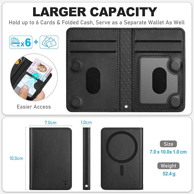 TUCCH for Magsafe Wallet with 6 Card Holders, RFID Blocking [Clear ID Window] PU Leather Men Women Folio Magnetic Phone Wallet for iPhone 17/16/15/14/13/12/Plus/Air/Pro/Pro Max Series, Black