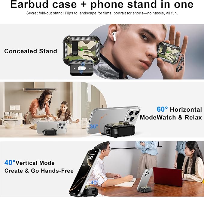 RFUNGUANGO Compatible AirPods Pro 2nd Generation Case with Phone Holder and Compatible Back Magnetic Suction Function, Suitable for AirPods Pro 2 Case, Black+Camouflage