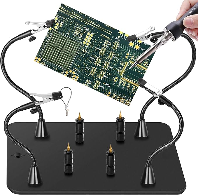 Super Magnetic Helping Hands Soldering Station, Third Hand Soldering Tool with Alligator Clips, 4 Flexible Gooseneck Arms & 4 PCB Circuit Board Holders for Electronic Repair Soldering Craft Hobby