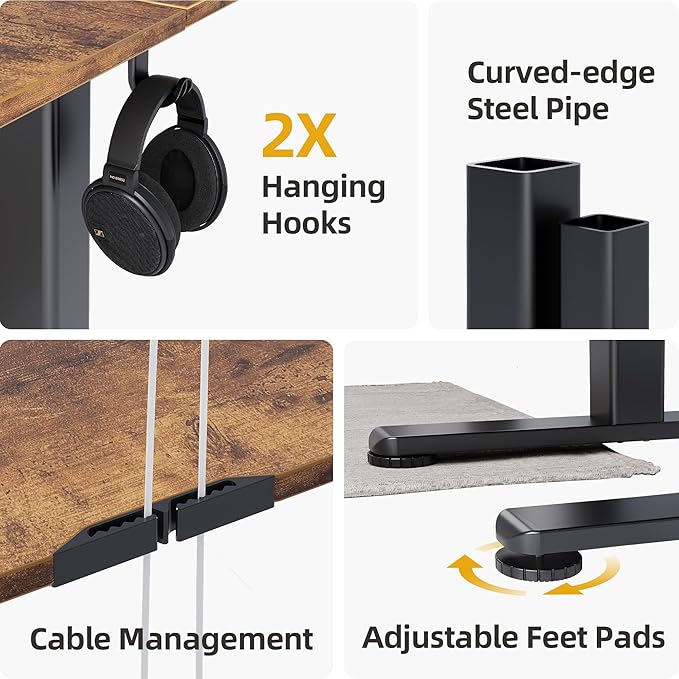 Claiks Electric Standing Desk, Adjustable Height Stand up Desk, 48 * 24 Inches Sit Stand Home Office Desk with Splice Board, Black Frame/Vintage Brown Top