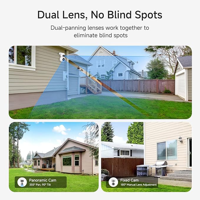 Noorio Dual Lens 2K Security Camera Outdoor, Outside Cameras for Home Security Plug-in, Auto Tracking 360° PTZ, Color Night Vision, 24/7 Recording, 2.4G WiFi Only