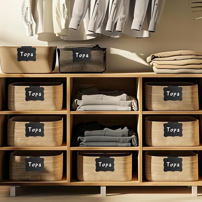50 Pcs Reusable Storage Bin Labels - Clip On Closet & Basket Holder with 4 White Chalk Labels