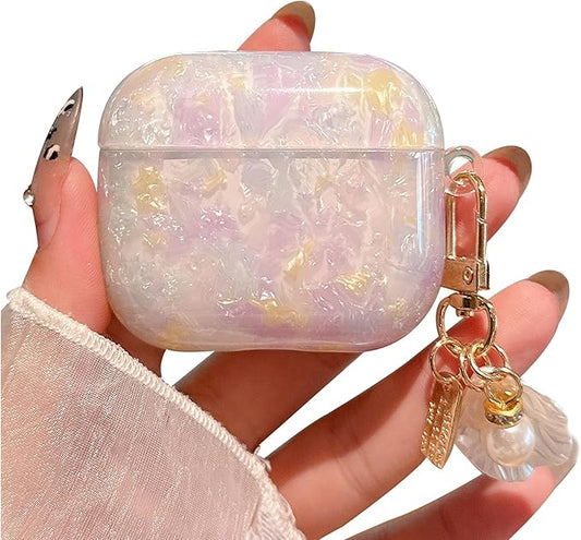 for AirPod 4 Case Cute Shell Pearl Ocean Design for Women Girls TPU Protective Cover with Keychain Compatible for AirPods 4th Generation (Colored Shell)