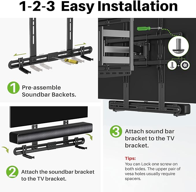 USX MOUNT Universal Soundbar Mount, Sound Bar TV Bracket for Soundbar with Speaker, Fits 2 Installation Options, Removable No-Slip Base Holder Extends 3.46”-6.06”